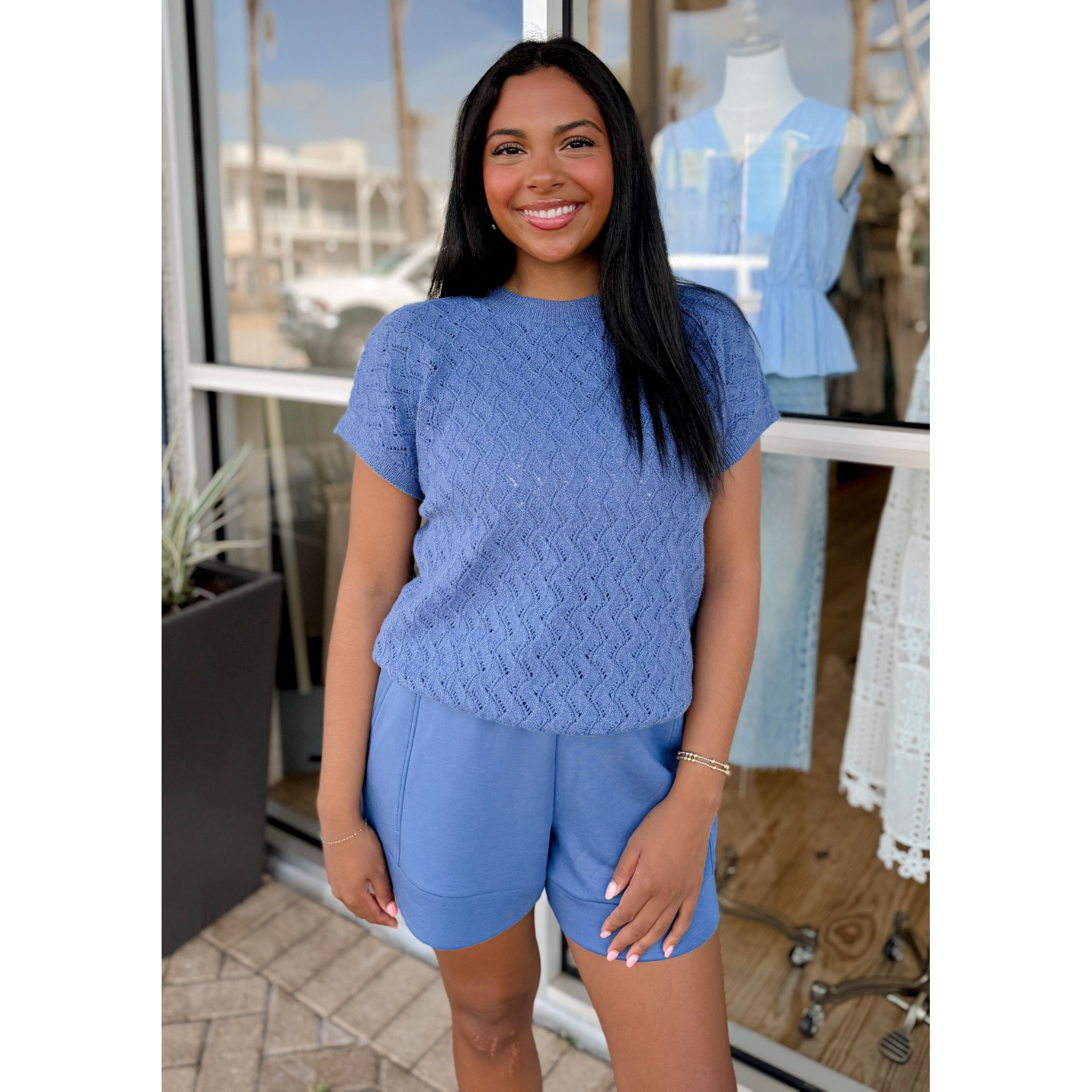 Manae Pointelle Top | Bijou Blue - Joanna A. Boutique