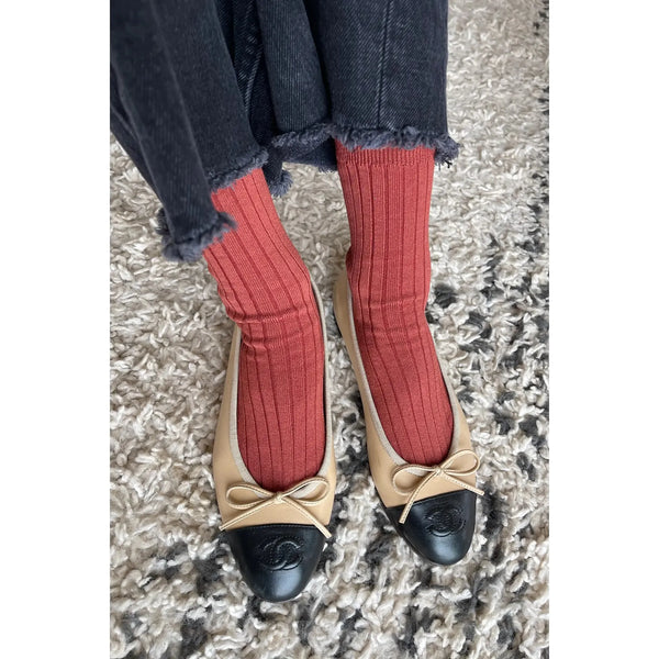 Combed Cotton Rib Socks | Terracotta